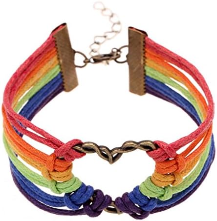 Gay and Lesbian Rainbow Infinity Heart Streamer Bracelet. (Leather Braided Rainbow) LGBT Merchandise - Jewelry & Accessories
