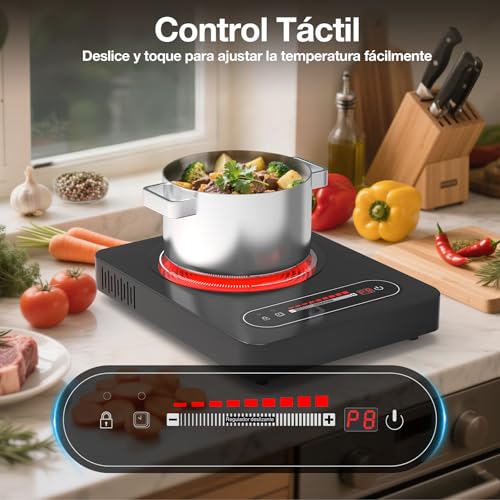 GTKZW Portable Ceramic Hob 2000W, Electric Stove 1 Fire 36 cm | Double Ring with 9 Power Levels and Timer, Compatible with All Utensils, for Camping and Small Kitchen