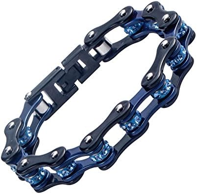 Unisex Coloful Titanium Steel Bike Chain Bracelet With Crystal Centers Chain Link (style1)