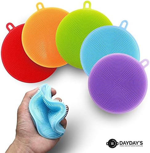 Silicone Kitchen Sponge 3, 5, or 10-Pack. Scrubber for Dishes is Food Grade Antibacterial for Easy Cleaning. Multipurpose as Heat Resistant Pot Holder, Cleans Make-Up Brushes. Non-Stick, Easy Clean