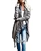 FISACE Women Elegant Aztec Stripes Fall Tassels Slash Hem Cardigan Loose Sweater Poncho