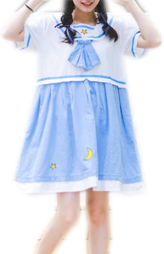 Amazon Co Jp Lifestr ライフスター ゆめかわいい 星 月 セーラーカラー ワンピース セーラー服 森ガール ぽっちゃり マタニティ 大きいサイズにも オリジナルエコバッグセット 服 ファッション小物