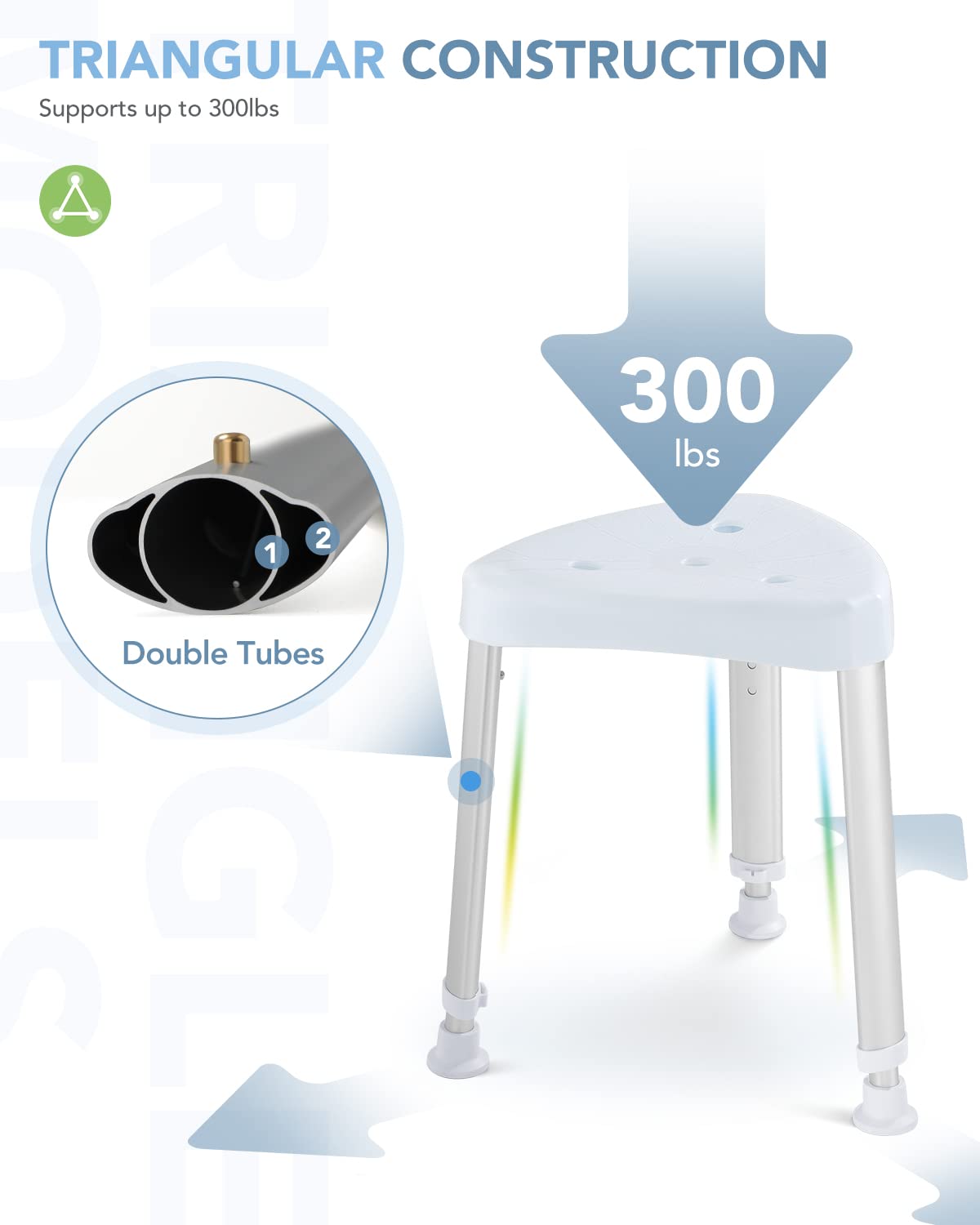 OasisSpace Adjustable Corner Shower Stool - Triangle Spa Shower Seat for Inside Shower, Shower Shaving Stool for Adults, Anti-Slip and Durable Shower Chair for Small Shower