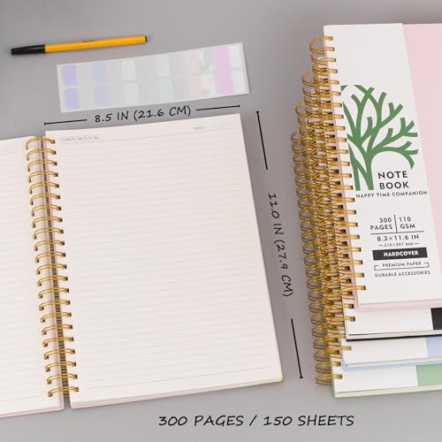 Excefore Large Hardcover Spiral Notebook, A4 8.5 x 11 Inches, College Ruled Journals with 110 GSM Thick Lined Paper - 300 Pages, Ideal for Work, School, Travel, Green Journal for Women and Men