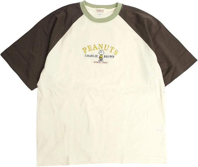 Amazon Peanuts Tシャツ チャーリーブラウン 刺繍 半袖tシャツ ピーナッツ キャラクター ラグランtシャツ メンズ レディース クルーネック Tシャツ カットソー 通販