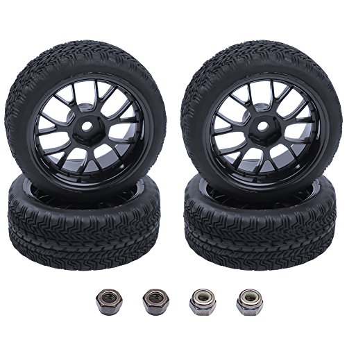 Hobbypark (4-Pack) OD 2.56''(65mm) Rubber Tires & Wheels 12mm Hex Drive Hub for 1/10th Scale RC Touring Car