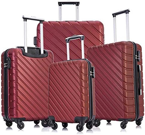 Apelila 4 Piece Hardshell Luggage Sets,Travel Suitcase,Carry On Luggage with Spinner Wheels Free Cover&Hanger Inside (Wine) 4 Apelila 4 Piece Hardshell Luggage Sets,Travel Suitcase,Carry On Luggage with Spinner Wheels Free Cover&Hanger Inside (Wine)