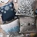 Phantoscope Pack of 4 Merry Christmas Decorative Velvet Embroidery Throw Pillow Cover with Snowflake, Trees, Elves, Elk Cushion Covers for Xmas Couch Sofa, Blue and Grey, 18 x 18 inches, 45 x 45cm