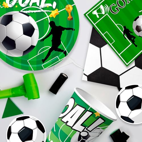 Football Party Supplies, 24 Guests Tableware for Birthday Football Parties – Football Party Plates Napkins Table Cloth Flag etc Birthday Decorations Football Theme