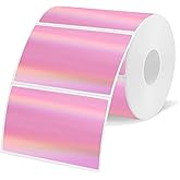 YEGAWEN 3x2 Inch Holographic Thermal Labels, Pink Thermal Sticker Labels, Glitter Thermal Stickers for DIY Custom Logo, Perforation Line Design- 200 Sheets