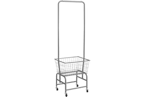 ALIMORDEN Laundry Cart with Clothes Rack, Rolling Laundry Butler with Wire Storage Rack，Grey