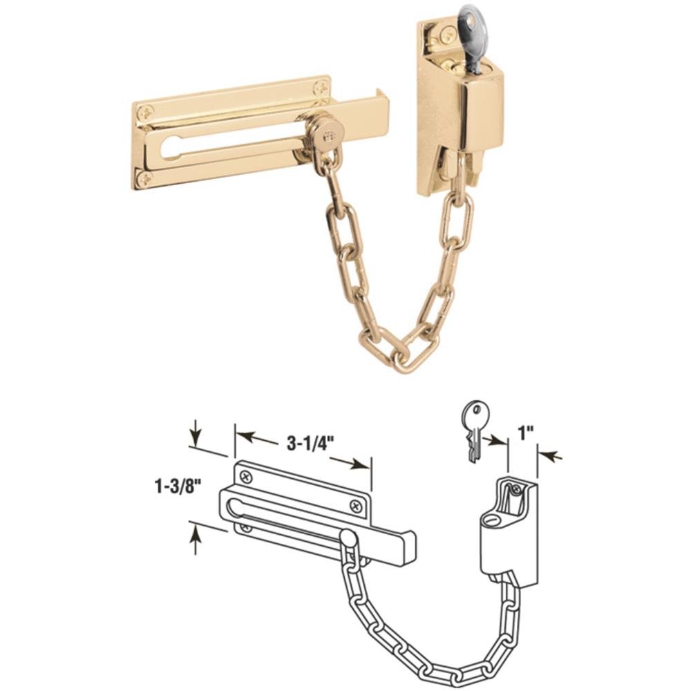 PrimeLine Keyed Chain Door Guard Brass Finish DieCast Door Lock