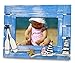 BANBERRY DESIGNS Beach Picture Frame with Sailboats & Lighthouse - Weathered Ocean Blue Wood Background - Nautical Kids Bathroom - 8.5