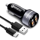 FosPower USB C Charger [UL Listed] 36W 3.0 Dual USB Smart Ports providing Optimal Charging with USB C Cable for Galaxy S9, Note 9, LG G6, HTC 10, Nexus 6P, Nintendo Switch