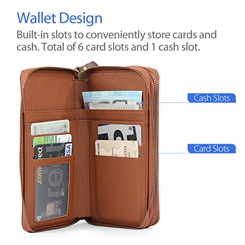 image for TSCASE Zipper Leather Wallet Case, Clutch Bag Phone Wallet Cover with 