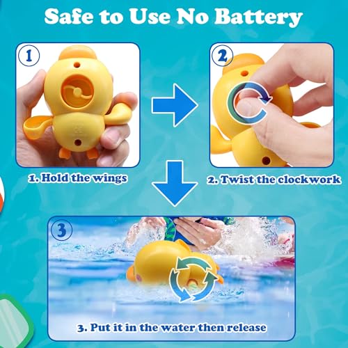 TERRIFI Baby Bath Toys, 3 Pcs Wind Up Duck Bathtub Toys for Toddlers 1-3 Years Old, Floating Pool Games, Water Toys for Swimming for Boys and Girls