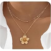 Twentylo Gold Flower Statement Necklace Layered Flower Beaded Choker Necklace for Women Trendy Chunky Vacation Jewelry Accessories