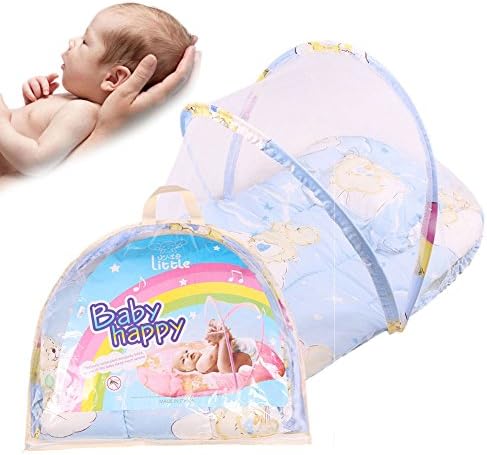 Shinena Baby Infants Pop Up Folding Sleeping Tent Mosquito Net Portable Travel Crib Bed Canopy Netting with a Pillow (Blue)