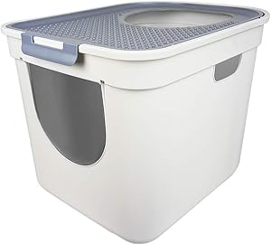 ATDAWN Cat Litter Box, Top Entry or Front Entry Cat Litter Pan with Cat Litter Scoop