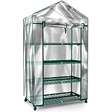 Plant Greenhouse on Wheels with Clear Cover - 4 Tiers Rack Stands- Indoor Outdoor Portable Solution Kit for Home - Herb and Flower Garden Green House