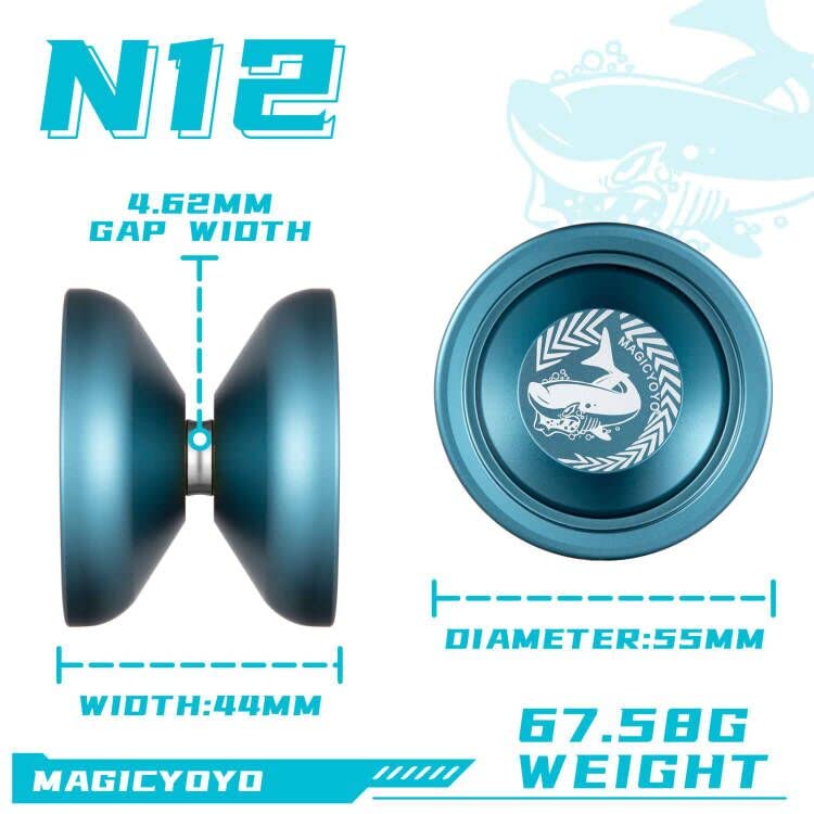 MAGICYOYO Professional Yoyo Shark Honor N12 Yoyo Long Time Spinning Yoyo, Sand Blasted Finish Yoyo with 12 Yoyo Strings, 1 Yoyo Holster, 1 Yoyo Glove (Blue)