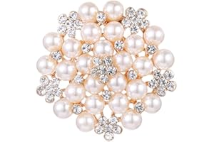 E EMZHOLE Pearl Rhinestone Brooch Pin for Women Vintage Baroque Round Crystal Pearl Boho Brooches Lapel Pins Xmas Festival Je