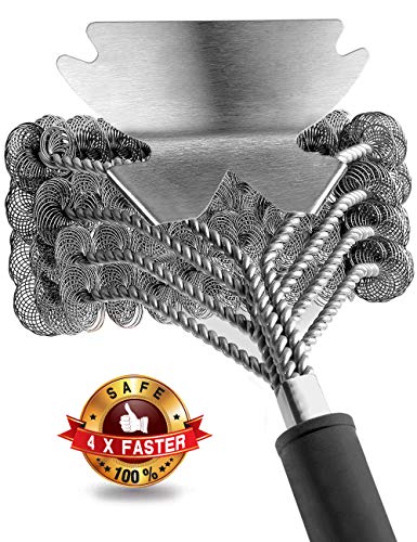 Grill Brush and Scraper Bristle Free - Faster Cleaning with 4 Helixes, Safe 18" Stainless Steel, BBQ Accessories, Easy Scrubbing for All Grill Grates & Griddles - Best Gifts for Grill Enthusiasts
