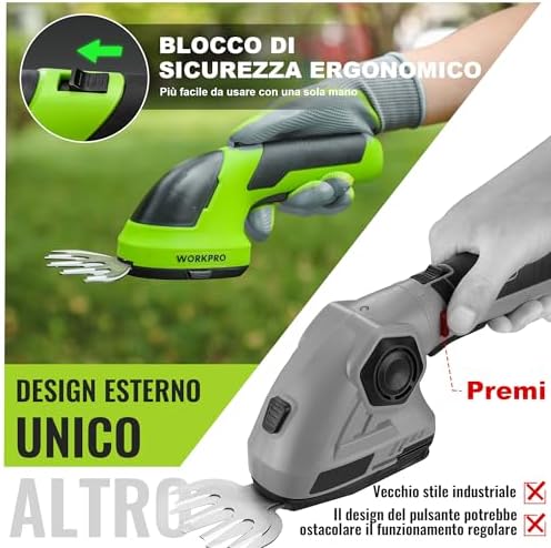 Forbici a Batteria 2 in 1, Cesoia Elettrica a Batteria al Litio 7,2V 2Ah, Larghezza di Taglio 100mm, Lunghezza di Taglio 150mm, Adatto al Giardino (Verde)