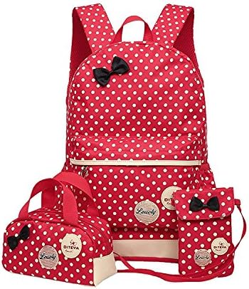 Polka Dot 3pcs Kids Book Bag Purse School Backpack Water Repellent Girls Teen