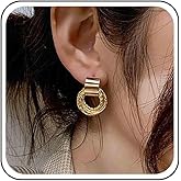 Andelaisi Boho Circle Drop Earrings Gold Circle Hoop Earrings Vintage Circle Hoop Dangle Earrings Geometric Circular Studs Earrings Jewelry for Women