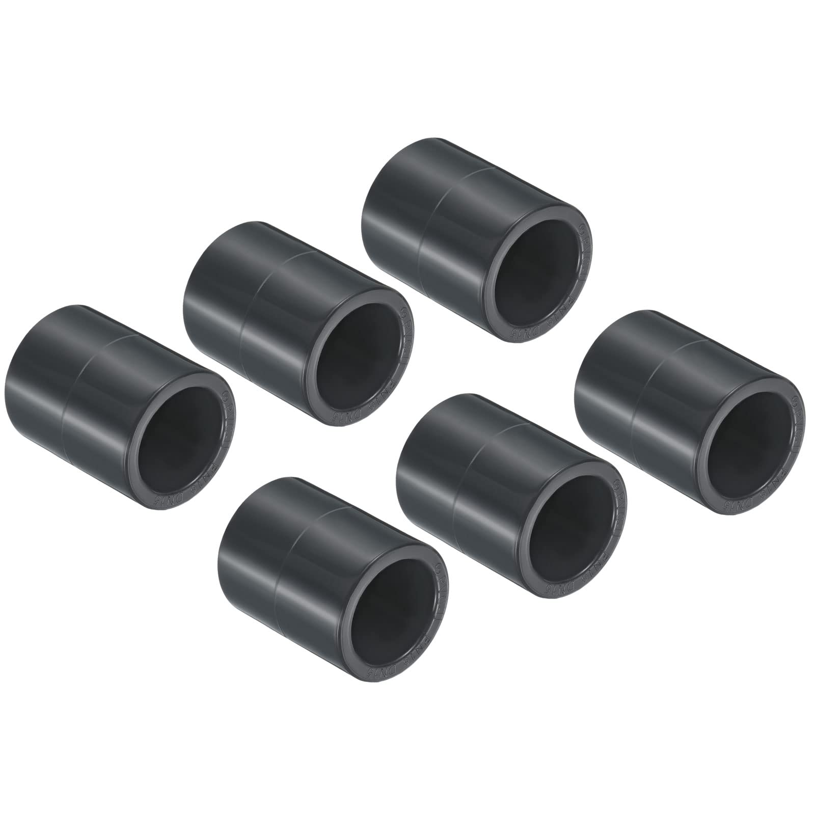 PATIKIL UPVC Pipe Fitting 20mm 0.79 Inch Socket, 6 Pack Straight Coupling Adapter Connector, Dark Grey