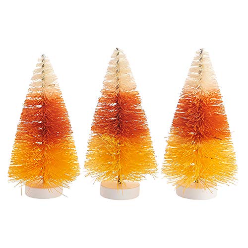 Raz Orange Candy Corn Bottle Brush Tree 4 inch Sisal Decorative Tabletop Figurine, Box of 3