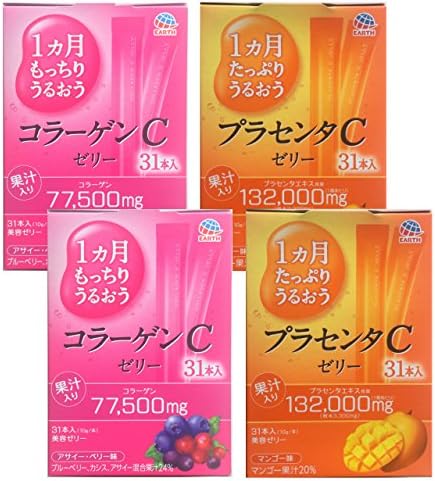 Amazon アース 1ヶ月たっぷりうるおうプラセンタcゼリー 1ヶ月もっちりうるおうコラーゲンcゼリー 各2箱 4箱セット マンゴー味 アサイー カシス味 美容ゼリー アース製薬 プラセンタ