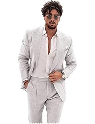 Wangyue White Slim Fit 2 Piece Linen Suits for Men