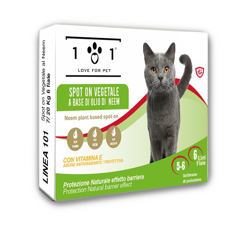 Spot on Natural Cats – 6 Vials of 1 ml – Against Fleas, Ticks, Mosquitoes – Easy to Apply – Long Lasting – Natural and Plant Protection for Kittens – Line 101