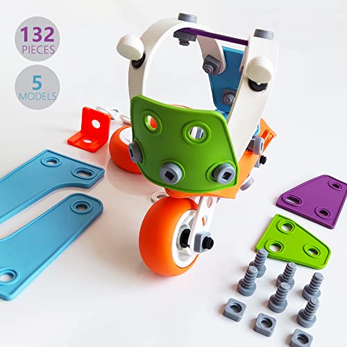 STEM Building Toys for 6 Year Old Boys 100 PCS 5-in-1 Building Blocks with Screwdriver Wrench Tool Creative Gift Engineering Toys for 6 7 8 9 10 Kids S201