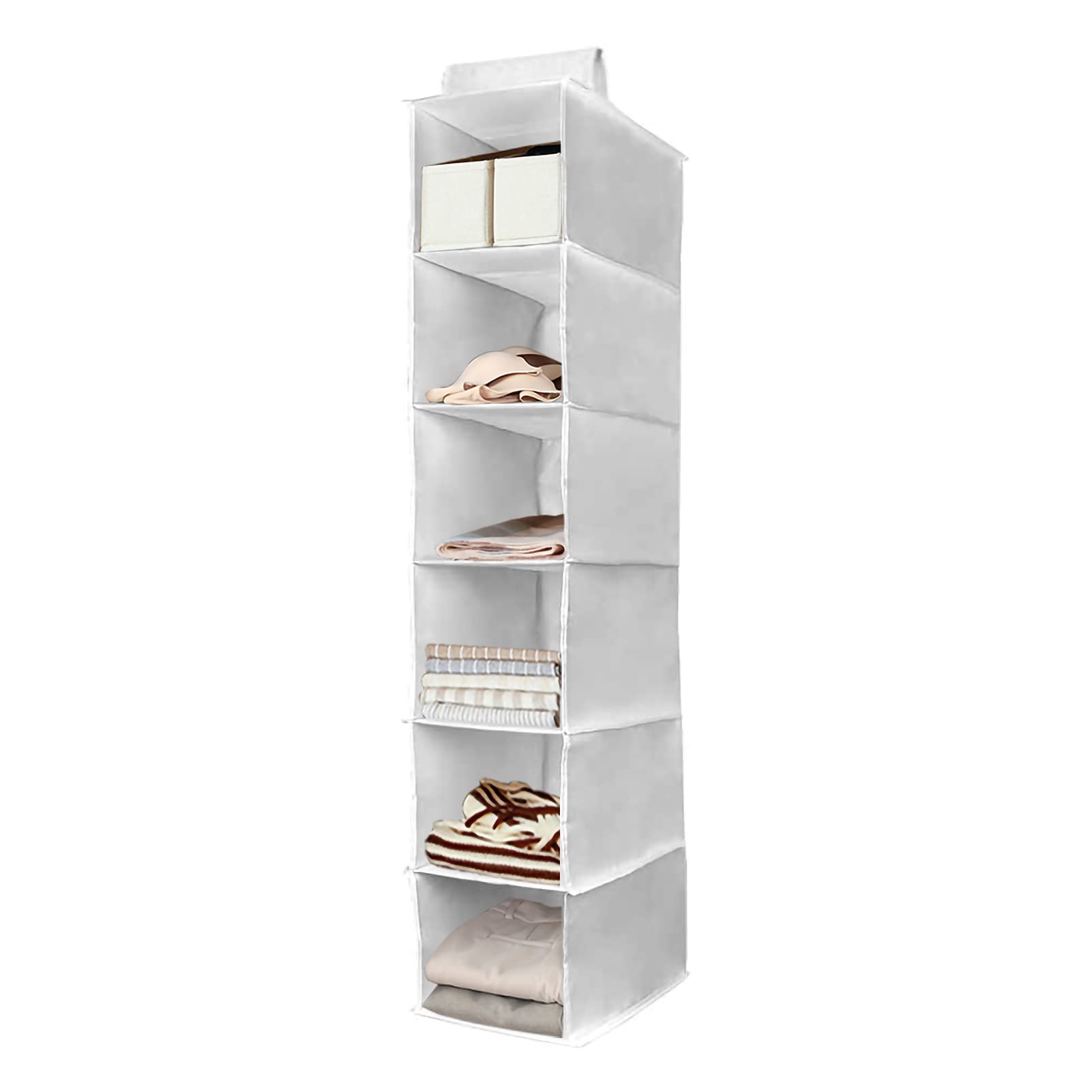 YINGGG Fabric Hanging Wardrobe Storage 6 Shelves Heavy Duty Organiser Storage Unit with 2 Widen Straps Durable Storage Rack Suit for Sweaters, Shoes, Accessories (Grey, 20cm)