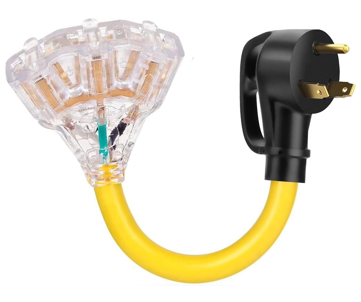 Photo 1 of 30 Amp to 20 Amp 110 V RV Plug Extension Adapter Cord, NEMA TT-30P Male to 3X 5-15R/ 5-20R T-Blade Household Outlet, with LED Power Indicator, 1FT