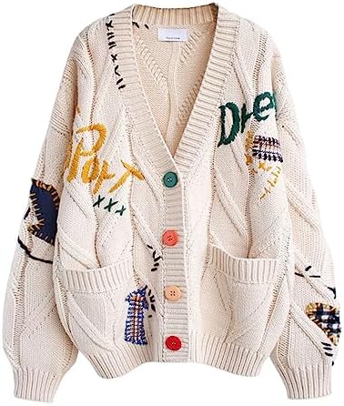 utcoco Womens Open Front Cardigan Cable Knit Long Sleeve Button