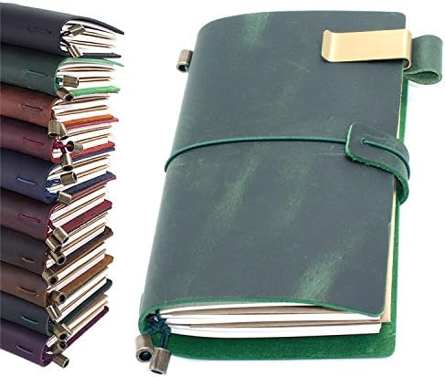 Leather Journal, Handmade Vintage Refillable Travel Diary Writing Notebook Gift for Men & Women 7"x4" Dark Green