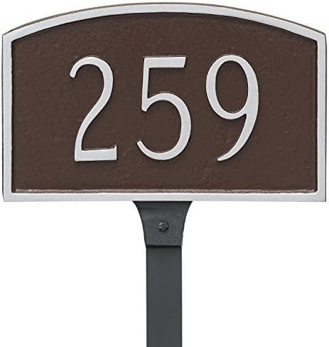 Montague Metal Prestige Arch Petite Address Sign Plaque with Lawn Stake, 5.5" x 9", Sea Blue/Gold