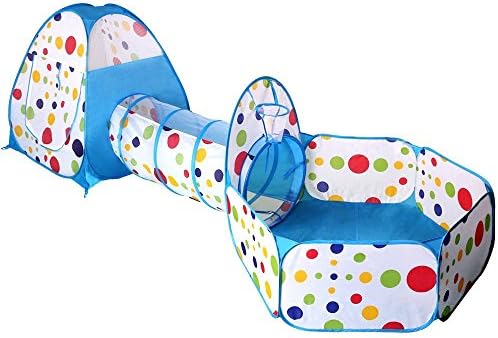 ikFun 3in1 Large Size Children Play Tent; Great Over One Year Old Boy or Girl Toy; Consist of House;Tunnel; Ball Pit with Basketball Hoop Nice Gift for Kids Play Indoor or Outdoor