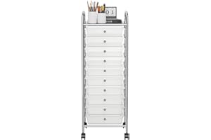 OFFICEJOY Storage Cart, Rolling Utility Cart with 10 Drawers, Portable Handles & Lockable Wheels, Mobile Paper Toys Storage Organizer Large Capacity for Home Office School Teacher (Clear)
