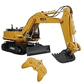 Fistone RC Excavator 11CH 2.4G Alloy Bulldozer Crawler Truck Wireless Backhoe Digger Games Toy Electronic Remote Controlled Vehicle Demo with Lights and Sound Engineering Machinery Car Model
