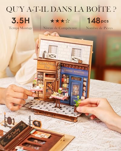 Rolife Book Nook Miniature House Kit DIY Model Adult with Lights Bookcase Decoration Book Living Room Booknook Puzzle Arcade Dating 3D Wood Bookends Diorama