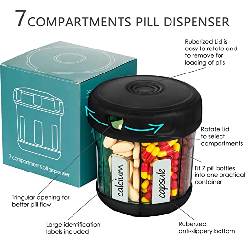 Extra Large Supplement Organizer with XL 7 Compartments, TPU Soft Lid