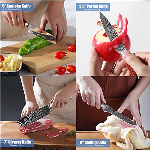 VINNAR Kitchen Chef Knife Sets 10 piece Box, Multifunctional kitchen Knives Japanese Professional High Carbon Stainless Steel with Red Solid Wood Handle for Vegetable Meat Fruit Cutting