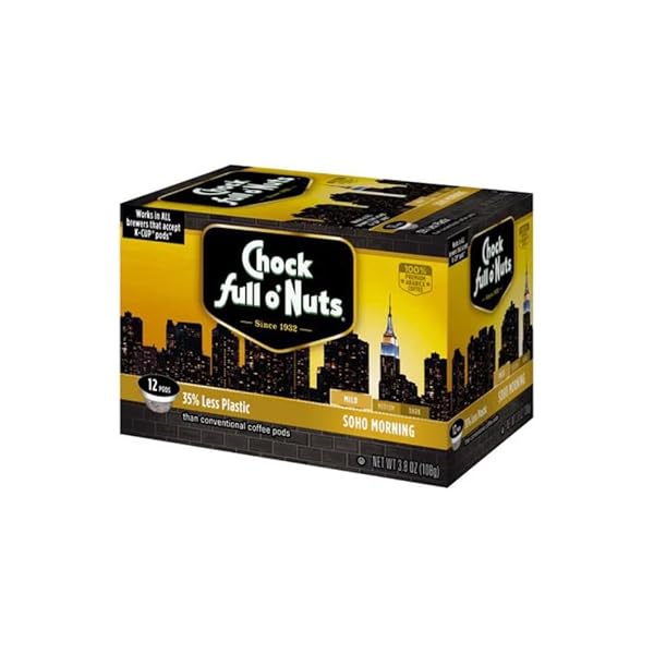 CHOCK FULL O’NUTS SOHO MORNING, MILD ROAST K-CUPS – COMPATIBLE WITH KEURIG PODS K-CUP BREWERS (1 PACK OF 12 SINGLE-SERVE CUPS)