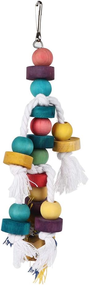 HEEPDD Natural Wooden Parrot Chew Toys with Bell, Colorful Hanging Bird Cage Play Supplies for Macaw African Grey, Cockatoo