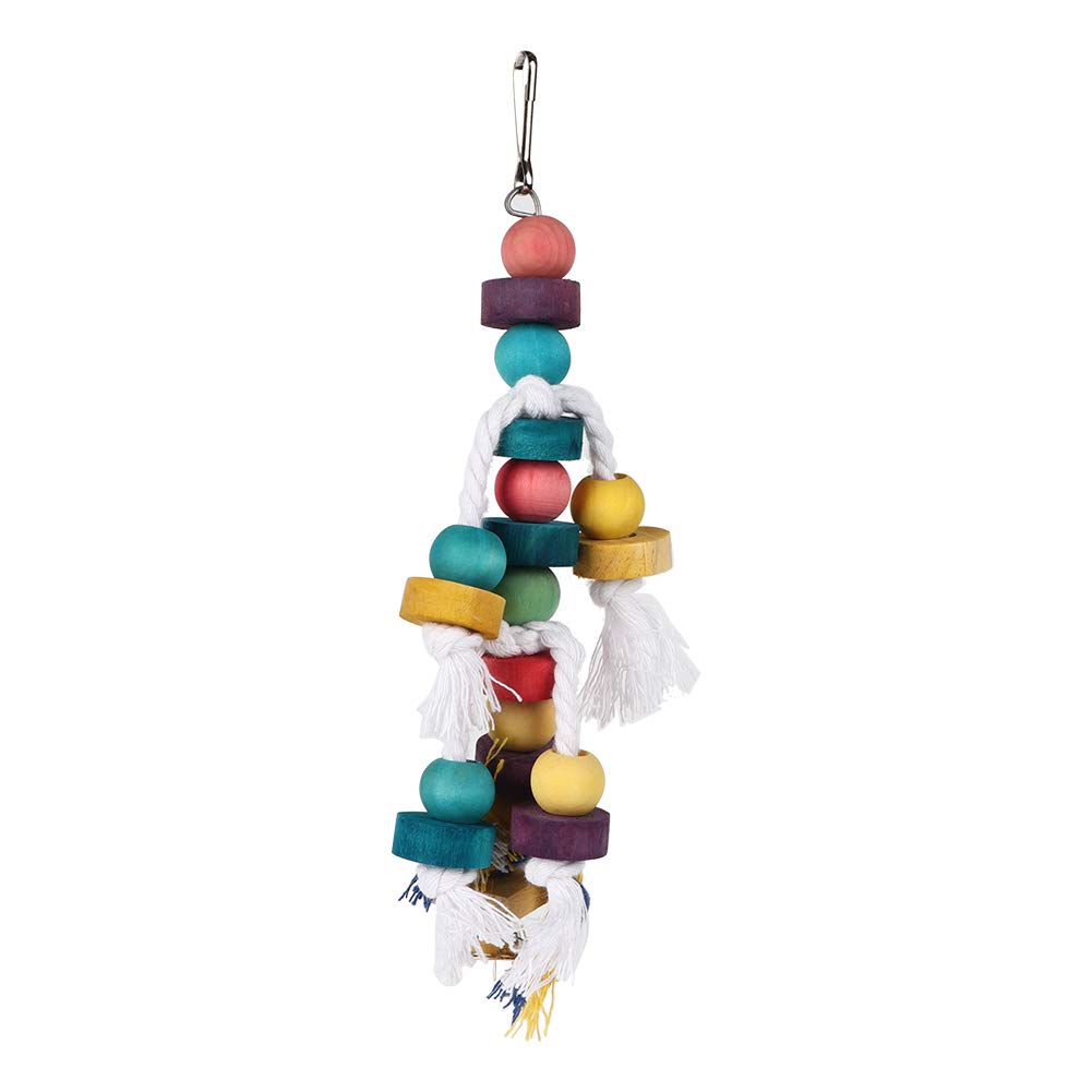 HEEPDD Natural Wooden Parrot Chew Toys with Bell, Colorful Hanging Bird Cage Play Supplies for Macaw, African Grey, Cockatoo, Budgies, Parakeet, Cockatiel, Lovebird, 26cm